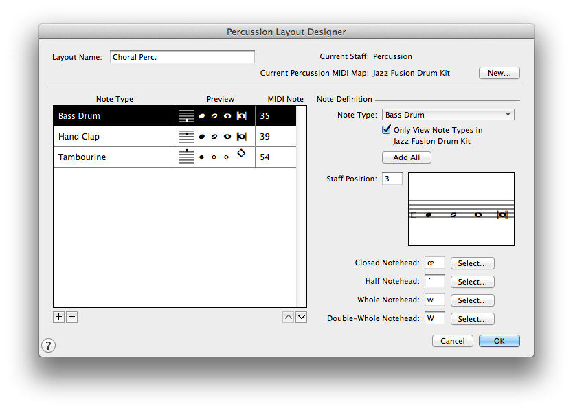 Setting up a Custom Percussion Staff in Finale Finale