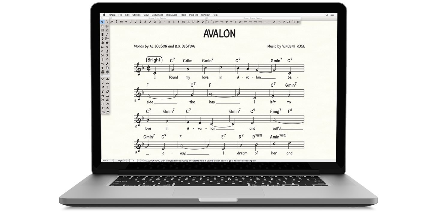 Finale music writing software displayed on a Macbook