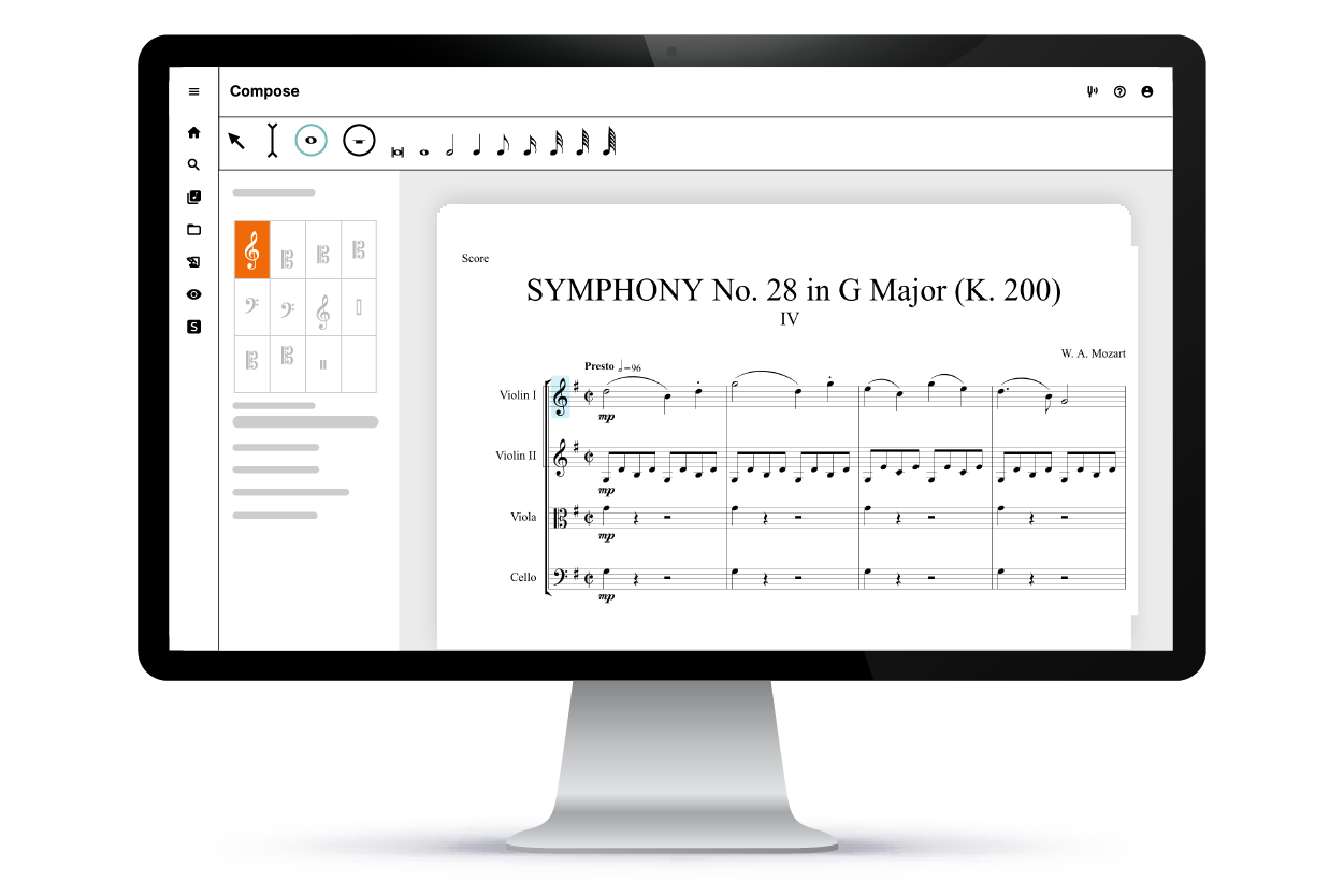Compose music notation on desktop computer